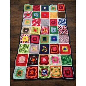 VHandmade Granny Square Crochet Full/Queen Size Afghan Blanket 120x80 Core